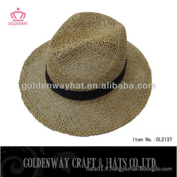 Chapeau de chapeau de cowboy en paille de couleur naturelle chapeau de chapeau panama chapeau avec ruban de conception personnalisé